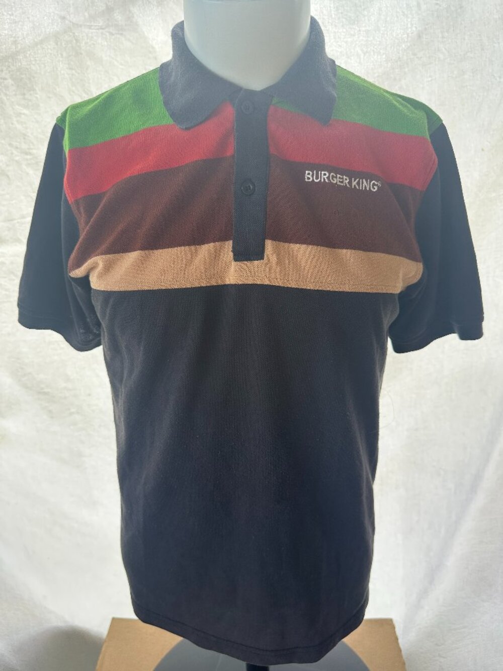 Vintage Burger King Whopper Men's Black Green Brown Workers Polo Shirt Small
